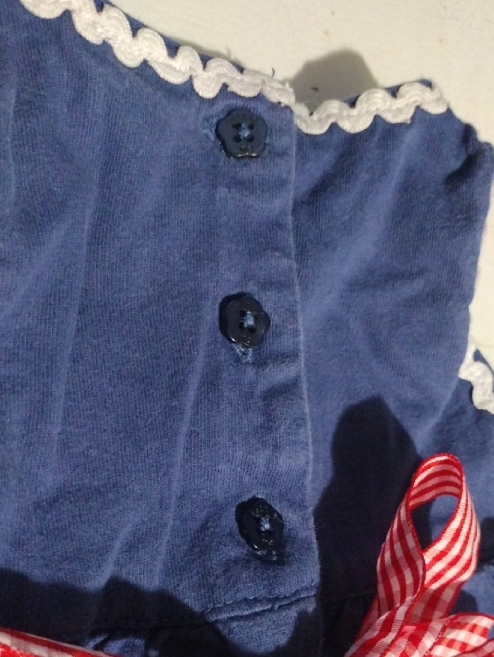 Little Me Navy Dress with Red Gingham Waist and White Trim - Picture 8 of 8